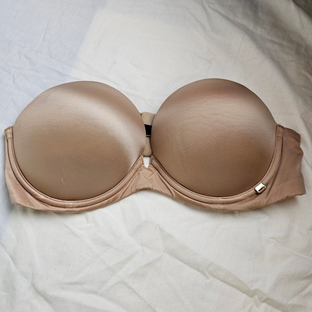 Victorias Secret Multi-Way Strapless Underwire Bra Tan Nude 34D Satin